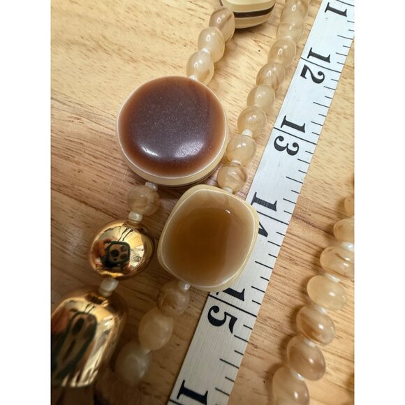 Chicos Long Beaded Necklace W/ Leather Tassel & Gradient Brown Accents - Picture 16 of 16